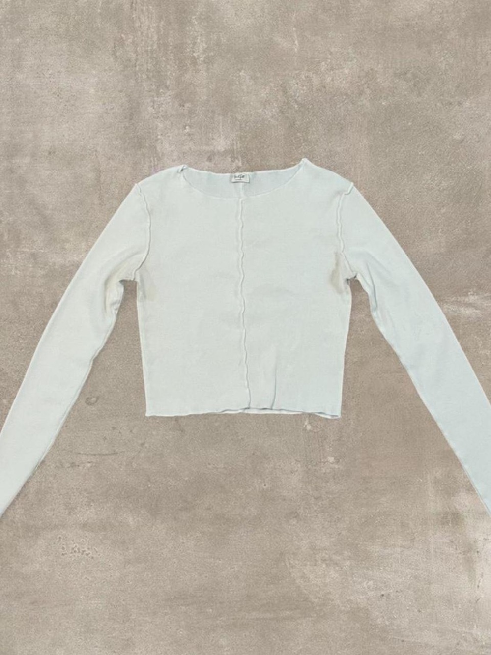 John Galt White Ribbed Long Sleeve Crop Top One Size Y2K